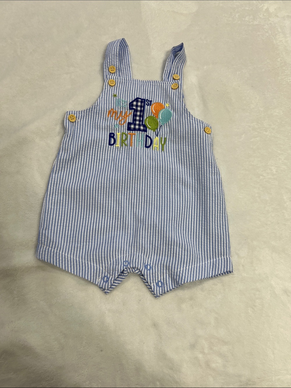 Baby Essentials Blue & White Striped "My 1st" Birthday Romper